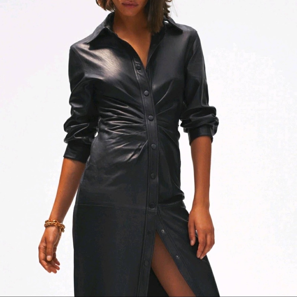 Zara Faux fur button down shirt dress